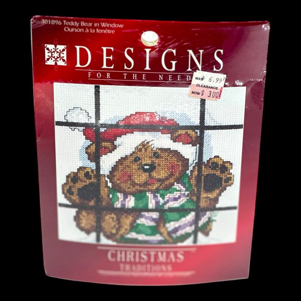 OPEN Designs for the Needle 301896 Teddy Bear in Window XStitch Kit Xmas Unused